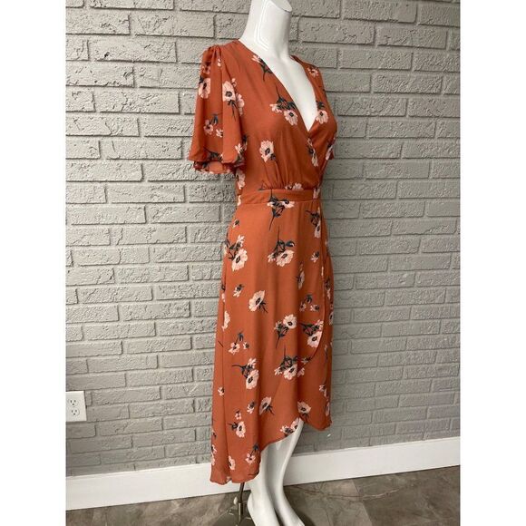 June & Hudson Floral Faux Wrap Lace-Up Back Dress Size M - Picture 8 of 11